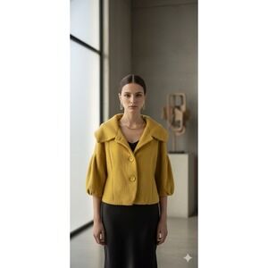 Itala Testino Baby Alpaca Wool Jacket Womens S Made in Peru Mustard Yellow Small